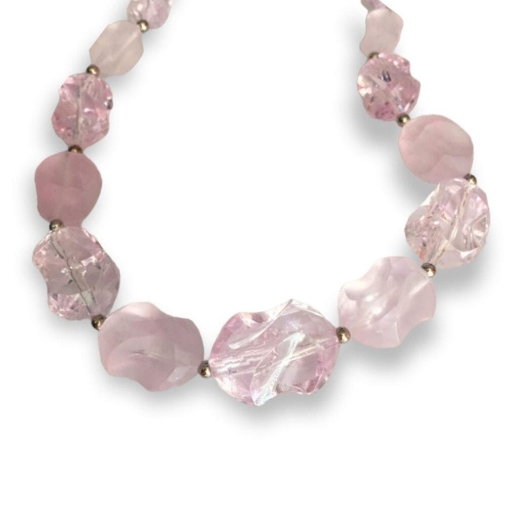 Fabulous pale pink oblong plastic faux crystal beaded necklace